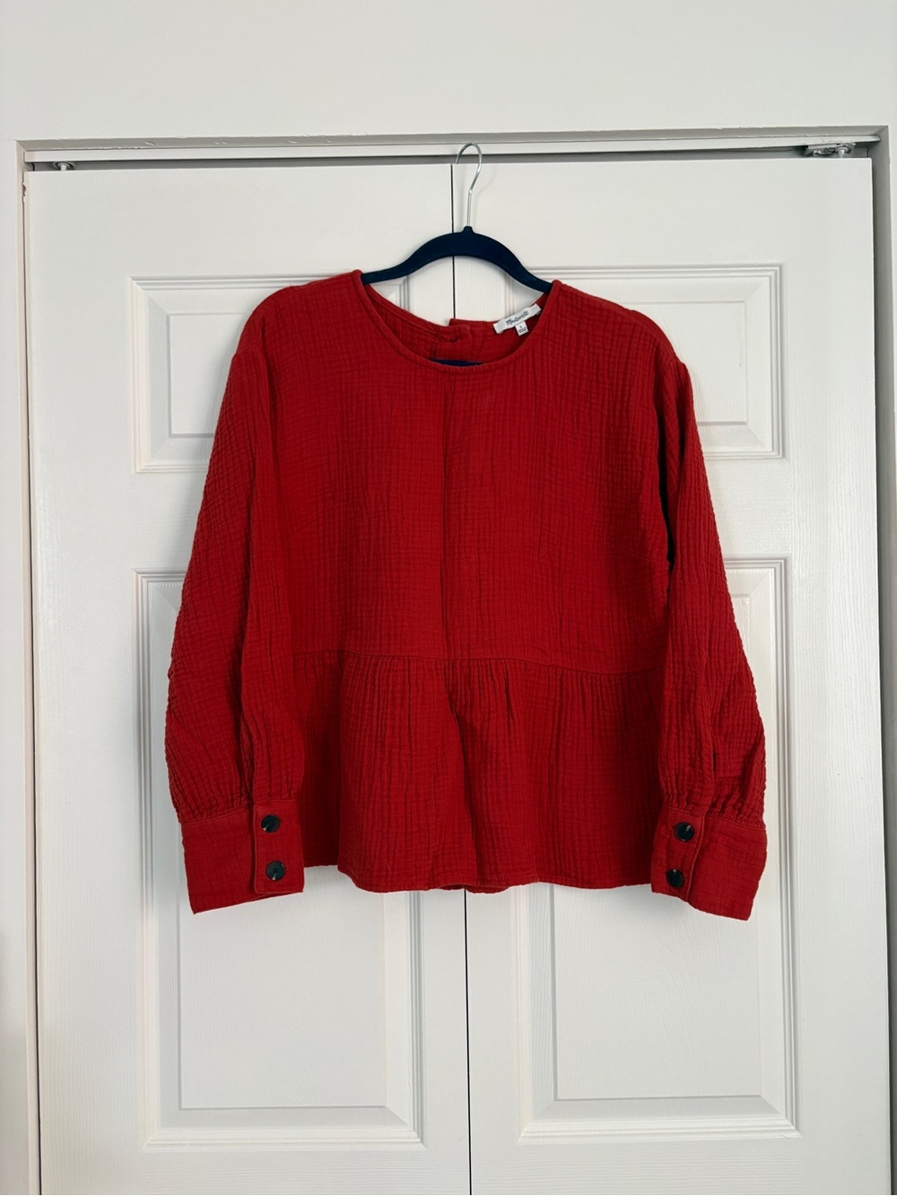 Madewell Puckered Cotton Gauze Peplum Top